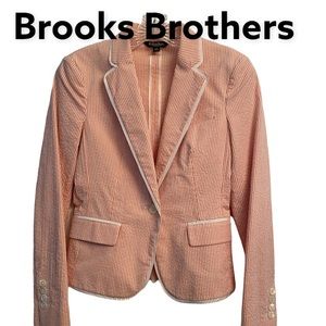 Brooks Brothers Pink and White Striped Cotton Blend Blazer Jacket sz 0